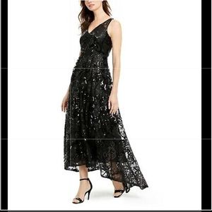 Calvin Klein Sequined Floral High-Low Gown